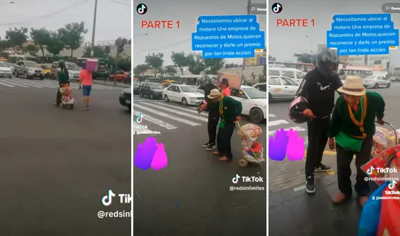 Joven se baja de su moto y detiene el tráfico para que adulto mayor cruce la pista de la av. Abancay