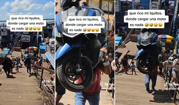 Captan a peruano cargando su propia moto en la espalda: “Iquitos es otra cosa”