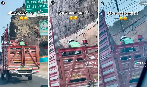 ¿Se quedó dormido? Captan a policía viajando con todo y moto en la tolva de un camión