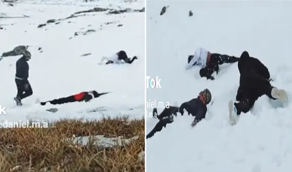 Jóvenes disfrutan de la nieve y hasta hacen figuras de angelitos: “¡Hermoso!”