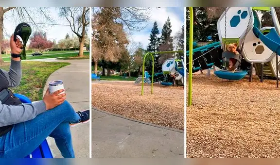 Mujer tiene fantástica idea para balancear a su perrito en el columpio: “Qué comodidad”