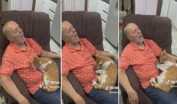 Hombre se queda dormido y su gatito le hace ‘masajes’ en la barriga: “Le está haciendo RCP”