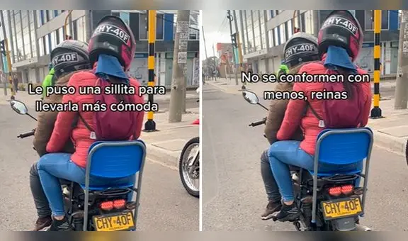 Coloca una silla sobre su motocicleta para que la muchacha viaje cómoda: ”No se conformen con menos”
