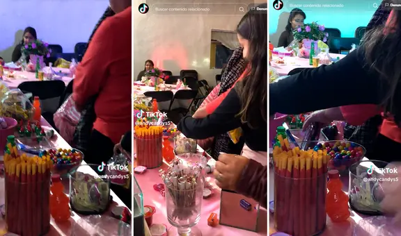 ¡Arrasó con los dulces! Invitada se lleva las golosinas de un quinceañero y las redes explotan