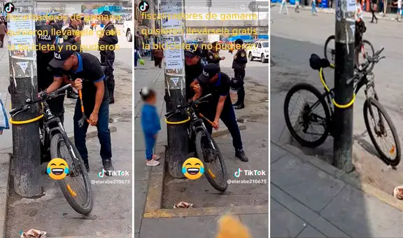 Fiscalizadores de Gamarra intentan llevarse bicicleta encadenada a poste, pero se dan por vencidos
