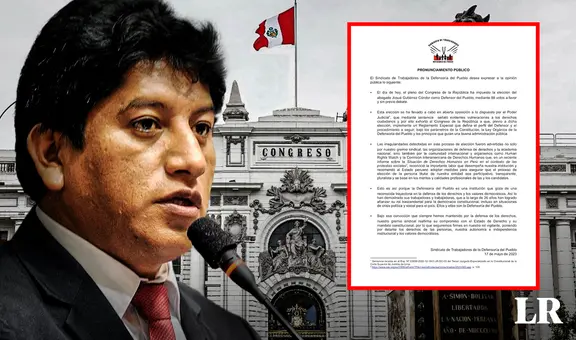 Sindicato de trabajadores de Defensoría cuestiona elección de Gutiérrez: "PJ señaló que hay vulneraciones"