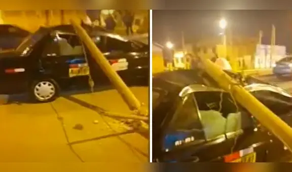 SJM: poste de telefonía cayó sobre vehículo donde se encontraba una familia que se salvó de morir