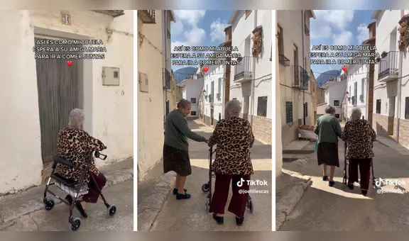 Adulta mayor espera en su andador a su amiga para ir a comer juntas: “Es una verdadera amistad”