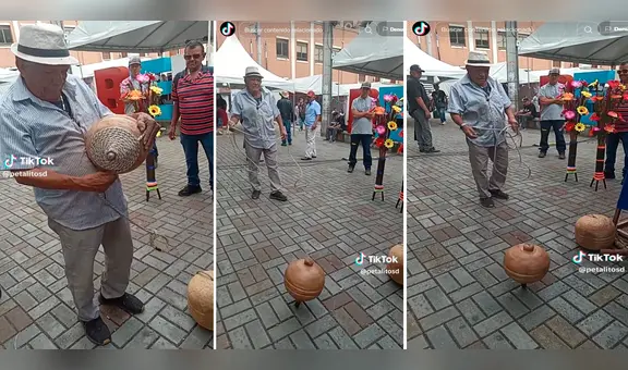 ¿Recordó su niñez? Adulto mayor hace bailar un enorme trompo y se gana las palmas en redes