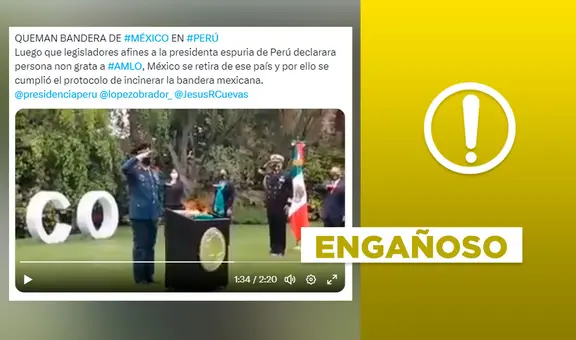 Video de bandera de México quemándose en Perú no se grabó tras declarar a AMLO persona no grata en 2023