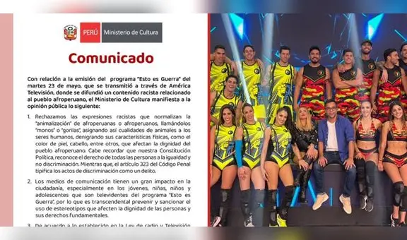 Ministerio de Cultura rechaza calificativo racista emitido en "Esto es guerra"