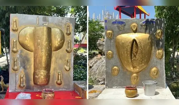 Budistas honran el "origen de la vida" con estatuas gigantes de pene y vagina