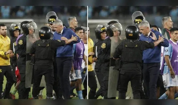 Sporting Cristal: policías jalonearon a Tiago Nunes en medio de gresca con jugadores de River