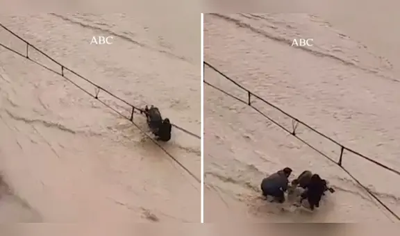 Madre y su bebé casi son arrastrados en medio de inundación en España