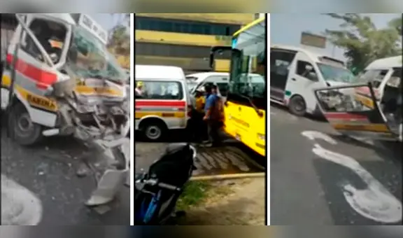 Comas: choque entre 2 combis y 1 alimentador del Metropolitano dejó varios heridos