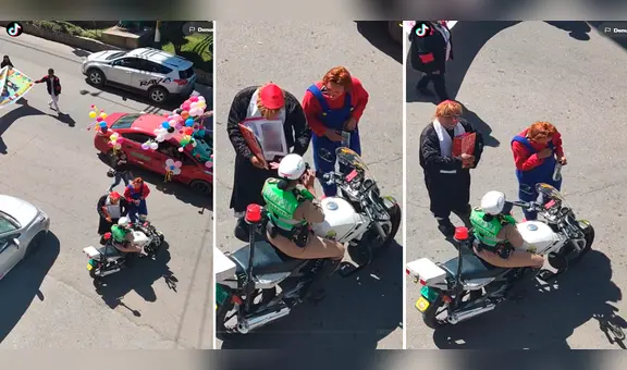 “Solo en Perú”: payasito vestido de sacerdote se acerca a policía femenina y le muestra una ‘Biblia’