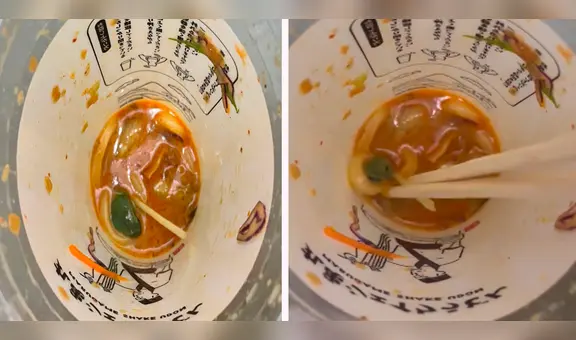Degustaba fideos instantáneos y queda atónito al hallar una rana nadando en su comida