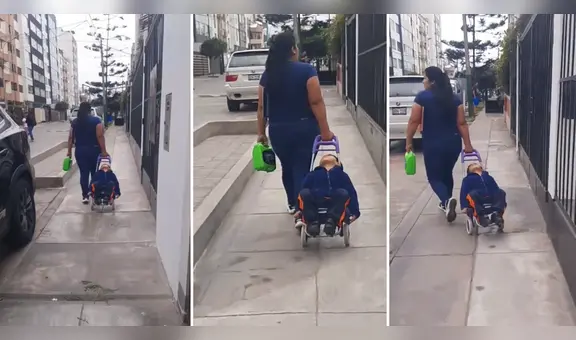 Niño duerme mientras su mamá lo lleva en una carretilla: “En Perú nunca te aburres”