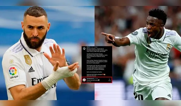 Benzema y su escueta respuesta al extenso y emotivo mensaje que Vinícius Jr. le dedicó