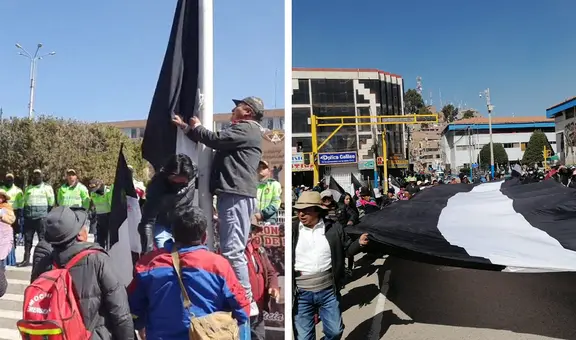 Puno: deudos de fallecidos en protestas contra Dina Boluarte izaron bandera blanca y negra