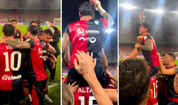 Compañeros de Lapadula se rindieron ante el 'Bambino' y lo cargaron tras ascender con Cagliari a la Serie A