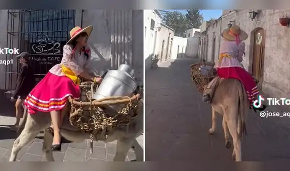 Joven sorprende al vender leche sobre burro en Arequipa: “Qué tiempos aquellos”