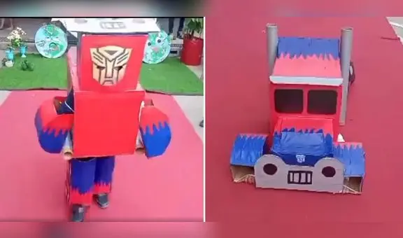 “Fiebre de 'Transformers'”: niño se disfraza de Optimus Prime usando cartones y material reciclable