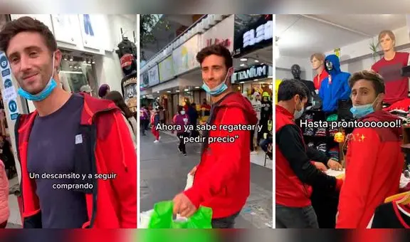 Italiano se divierte con juego de monedas y regatea en Gamarra: "Aprende rápido"