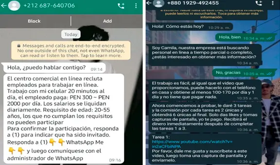 "Gana S/170 soles al día": denuncian nueva modalidad de estafa con cuento del trabajo por WhatsApp