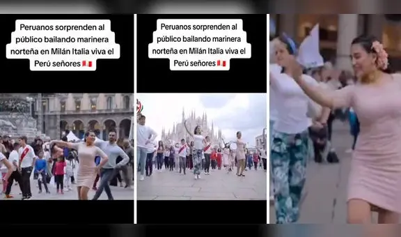 Peruanos la rompen bailando marinera norteña en Italia y sorprenden a miles: "Viva el Perú"