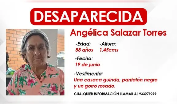 VES: adulta mayor con problemas de memoria se perdió y familiares piden ayuda para encontrarla