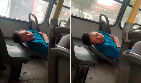 Peruano sorprende a usuarios de transporte público en Lima al dormir en curioso asiento