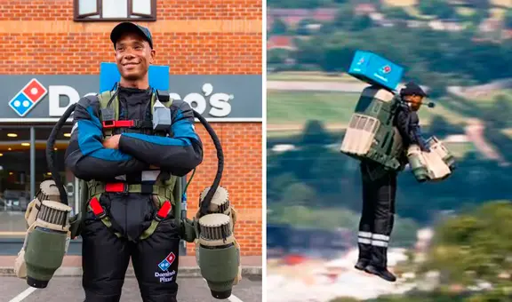 Delivery en los aires: Domino’s realizó su primera entrega de pizzas a sus clientes usando jetpacks