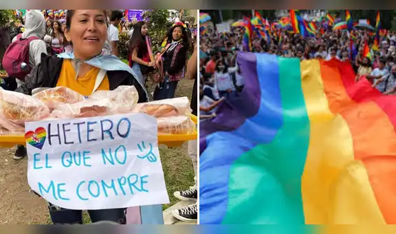 Mujer usa inesperado cartel en marcha LGTB+ para vender pan con pollo: “Maestra del marketing”