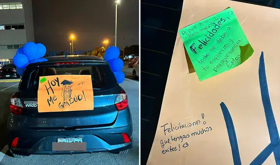 Coloca un cartel en su auto por su graduación y recibe tiernos mensajes: "Eres de admirar"