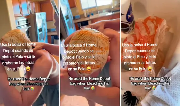 Utiliza bolsa de supermercado para pintarse el pelo, pero las letras se quedan grabadas en su cabeza