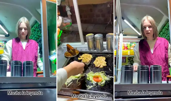 Rusa en Perú se 'recursea' vendiendo hamburguesas y sorprende en TikTok: "La real 1.000 oficios"