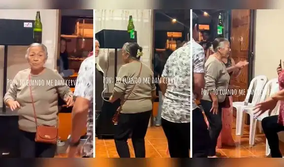 Adulta mayor asombra al bailar con botella de cerveza en la cabeza: "Un éxito"