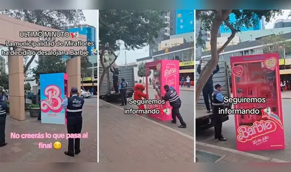 Agentes de la Municipalidad de Miraflores retiran la caja de ‘Barbie’ con apoyo de ‘Elmo’: “¿Qué hacía ahí?”