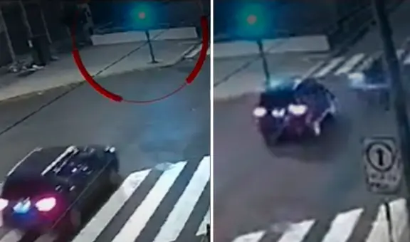 Cercado de Lima: motorizados de la PNP se pasaron luz roja y fueron embestidos por auto