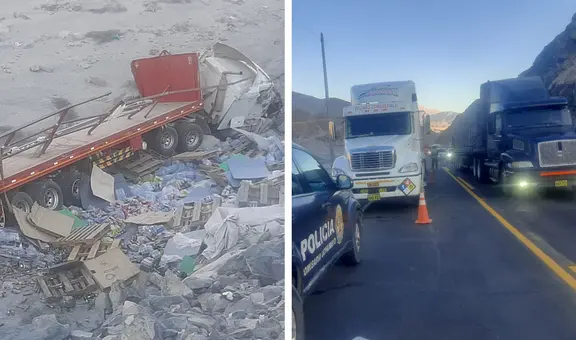 Trailer cae a barranco tras impactar con otros 2 vehículos en el ingreso de Arequipa