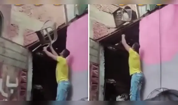 Perrito ayuda a movilizar las sillas desde el segundo piso de una casa: “Chamba es chamba”