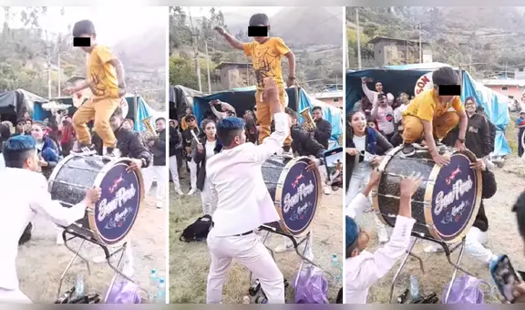Niño roba el show a banda de músicos al bailar encima de un bombo en La Libertad: “¡Eres un capo!”