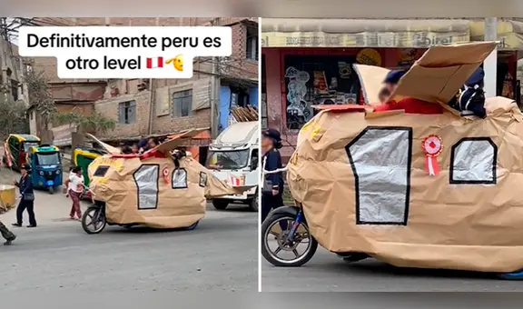 Padres peruanos convierten mototaxi en nave de la Fuerza Aérea para desfile de Fiestas Patrias