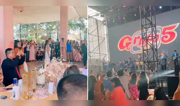 Hombre se sorprende tras ver al Grupo 5 tocando en la boda de su compañero de trabajo