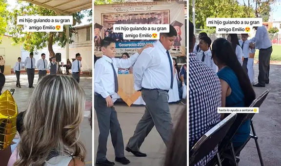 Escolar guía a su amigo con discapacidad visual en graduación y las redes estallan: "¡Digno de admirar!"