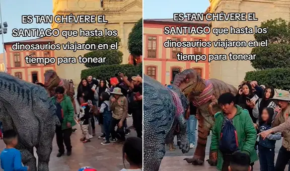 ‘Dinosaurios’ vestidos con trajes andinos se unen a la fiesta de Santiago: “¿Fueron a almorzar o a bailar?”