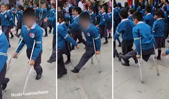 Escolar en muletas da ejemplo de patriotismo en desfile en La Libertad: “Es un guerrero”