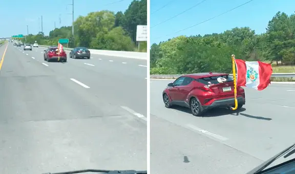 Chofer capta un auto en carretera de EE. UU. con bandera peruana: “Lleva al Perú en el corazón”