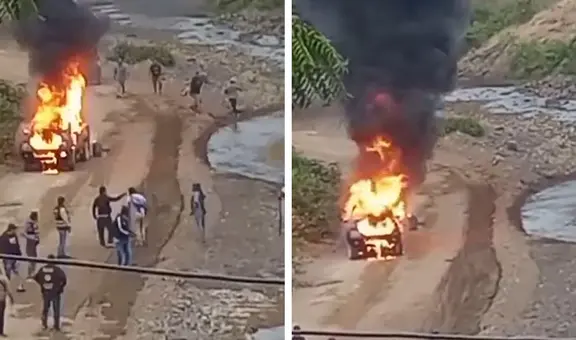 Camioneta que trasladaba a policías es quemada por contrabandistas en Piura